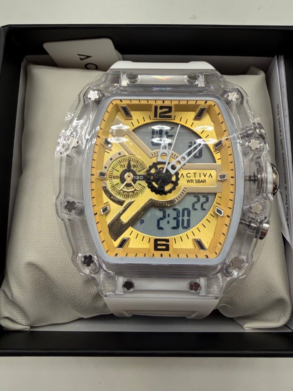 $179 Activa X Invicta Mens White Gold 44.3mm Anlog Digital Chronograph Watch NIB - Picture 7 of 11
